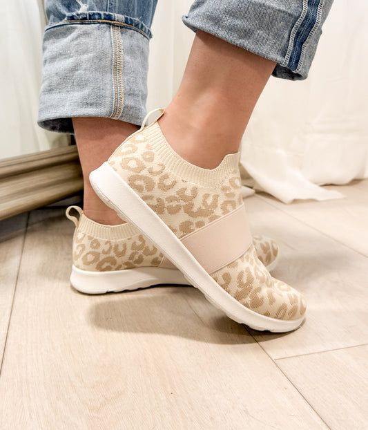 Jia Knit Sneaker in Cream Leopard