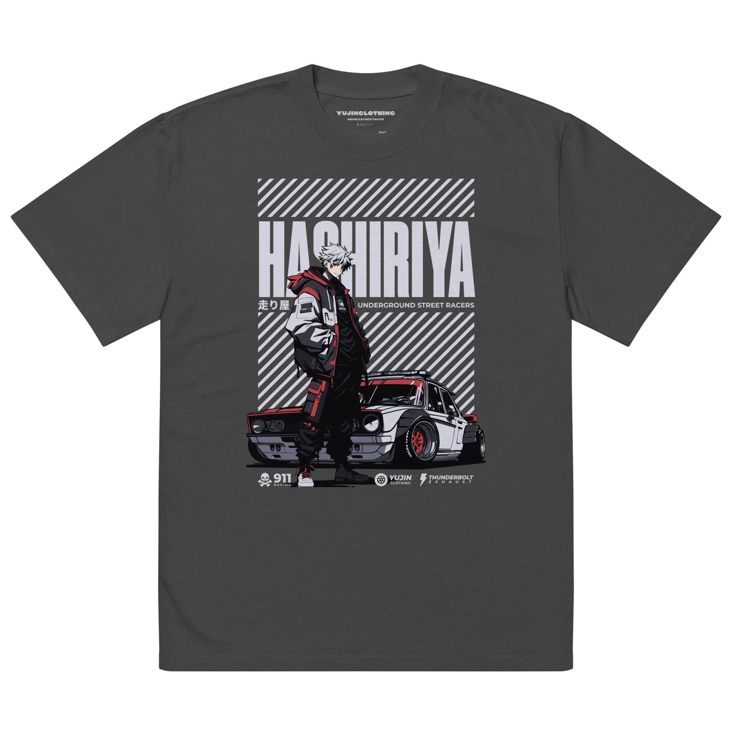 Camiseta extragrande con coche descolorido de Hashiriya