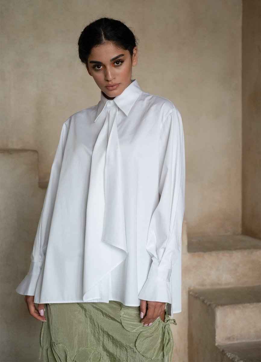 Quinta Tie Detail White Organic Cotton Shirt