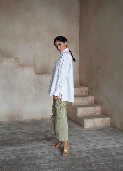 Quinta Tie Detail White Organic Cotton Shirt