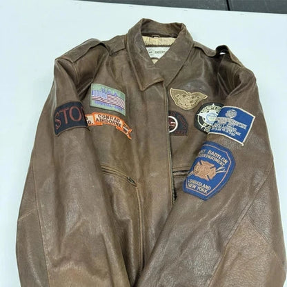 Vintage Deerskin Leather Jacket Men's 3XL Brown Long Sleeve Outdoor Full Zip