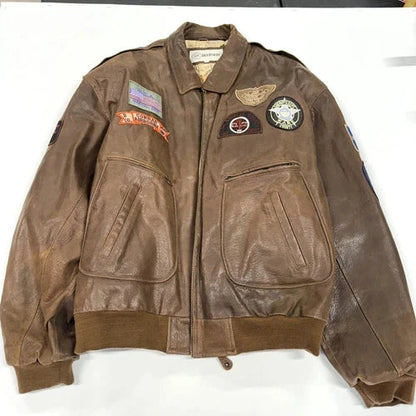 Vintage Deerskin Leather Jacket Men's 3XL Brown Long Sleeve Outdoor Full Zip