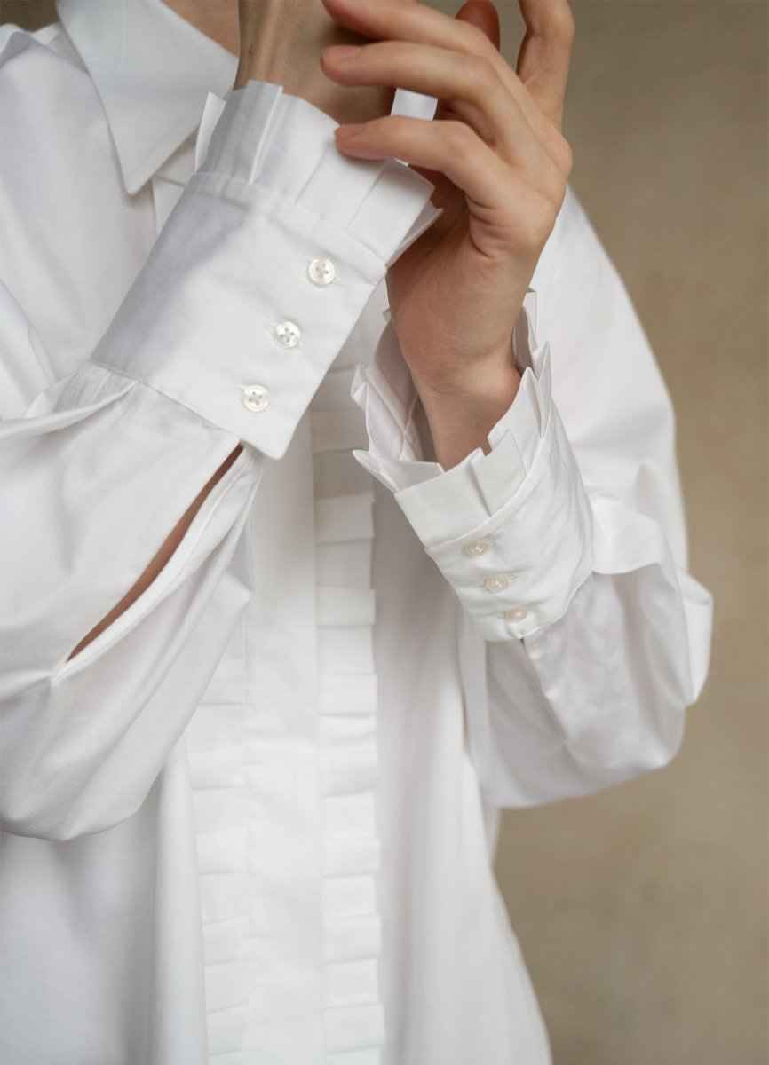Settima Ruffled White Organic Cotton Shirt